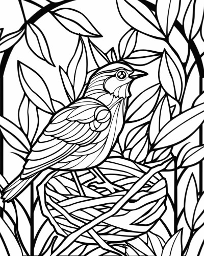 coloring page of a mockingbird with bold lines