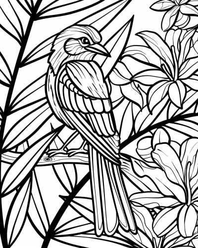coloring page of a mockingbird with bold lines