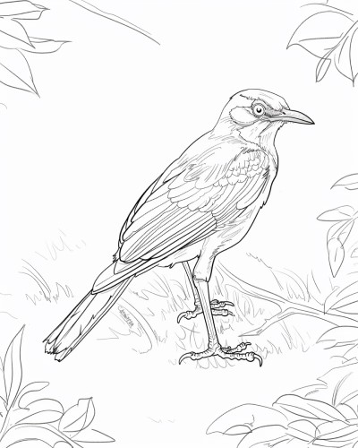 coloring page of a mockingbird with bold lines