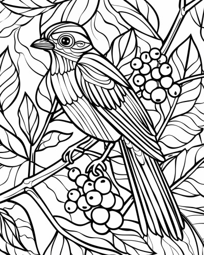 coloring page of a mockingbird with bold lines