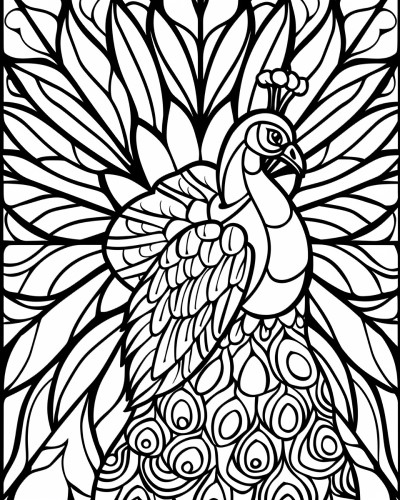 coloring page of a peacock with thick lines