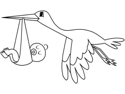 coloring page of a stork delivering a baby