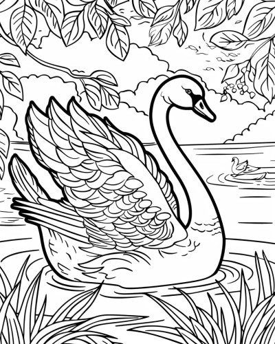 realistic swan in a lake coloring page