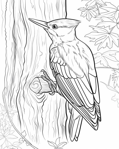 realistic woodpecker coloring page