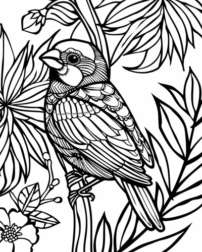 sparrow coloring page with bold lines