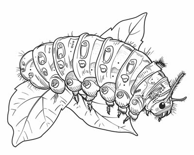 realistic caterpillar coloring page