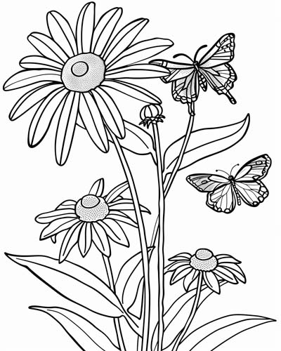 butterfly and Black-eyed susan coloring page