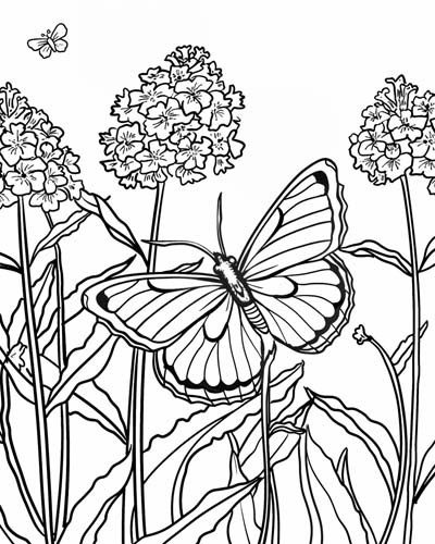 butterfly and verbena coloring page