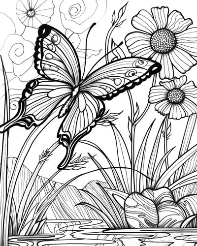 butterfly garden coloring page