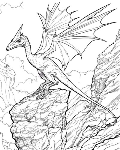 Pteranodon on a cliff coloring page