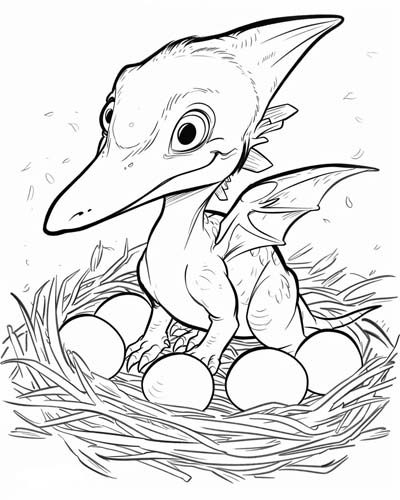 Pteranodon in a nest coloring page