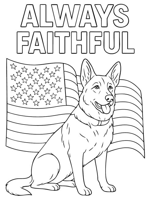 Always Faithful coloring page for military dogs
