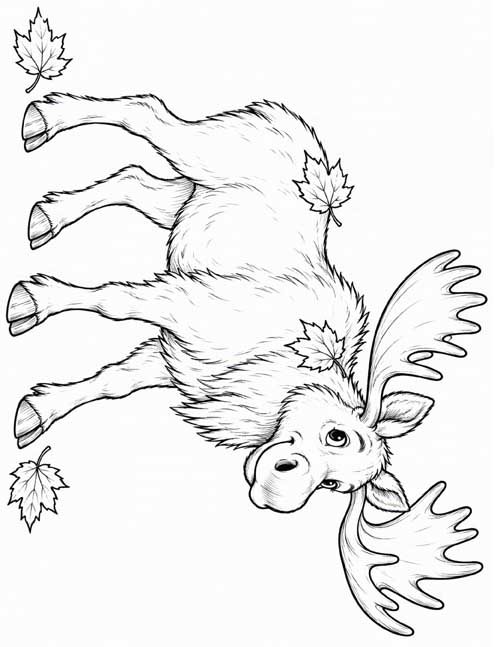 cartoon fine ink coloring page of a moose