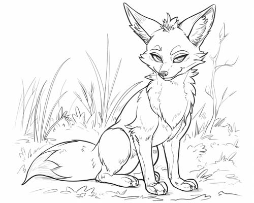 anime coloring page of a fox