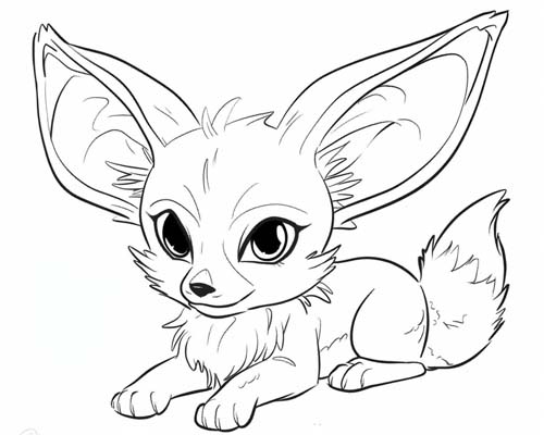 simple coloring page of a bat eared fox