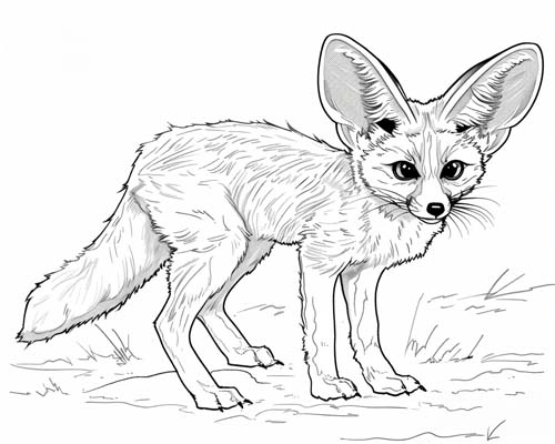 coloring page of a bat eared fox