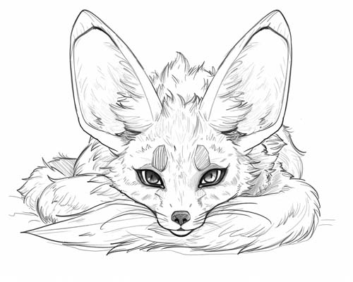 cute coloring page of a bat eared fox