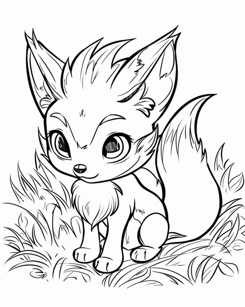 chibi coloring page of a fox