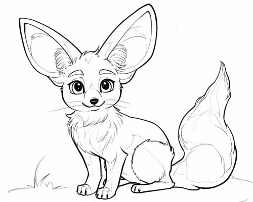 simple coloring page of a fennec fox