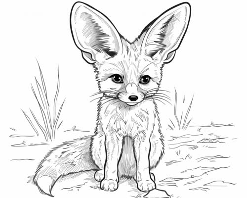 coloring page of a fennec fox