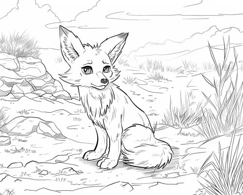 simple coloring page of a kit fox
