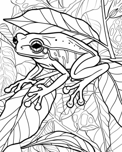 coloring page of a camouflaged tree frog