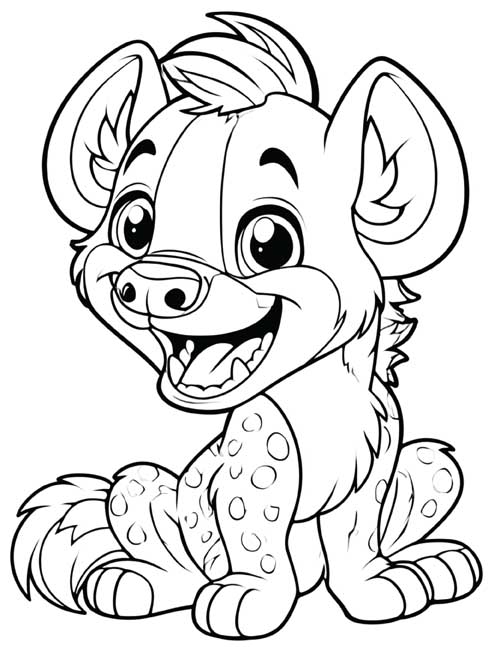 cartoon, bold lines coloring page of a spotted hyena