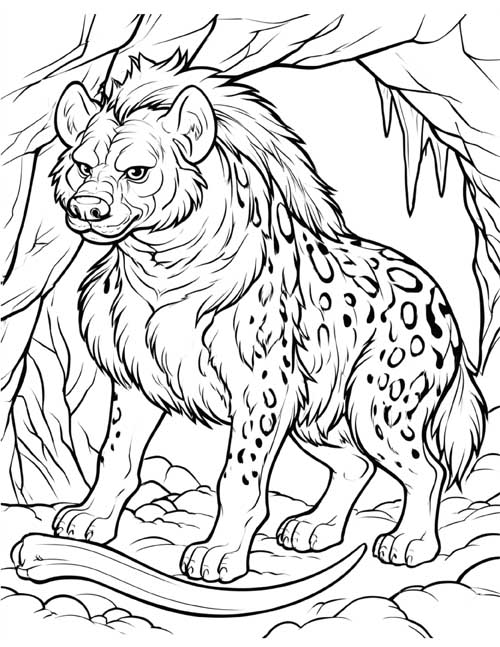 cartoon coloring page of a cave hyena from the ice age