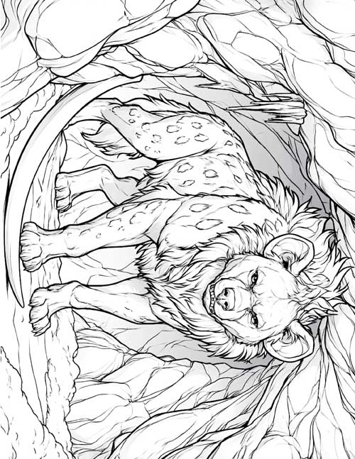 coloring page of a cave hyena from the ice age