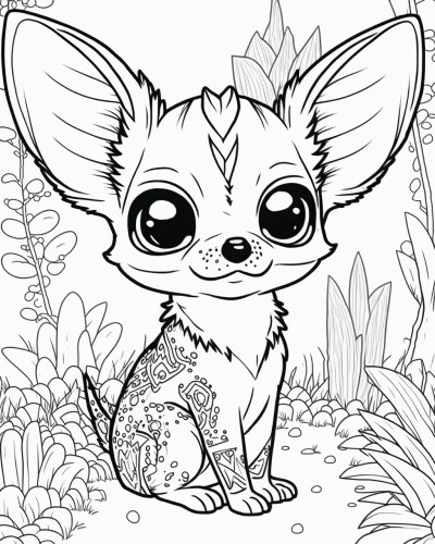 Kawaii coloring page of a hyena with giant ears