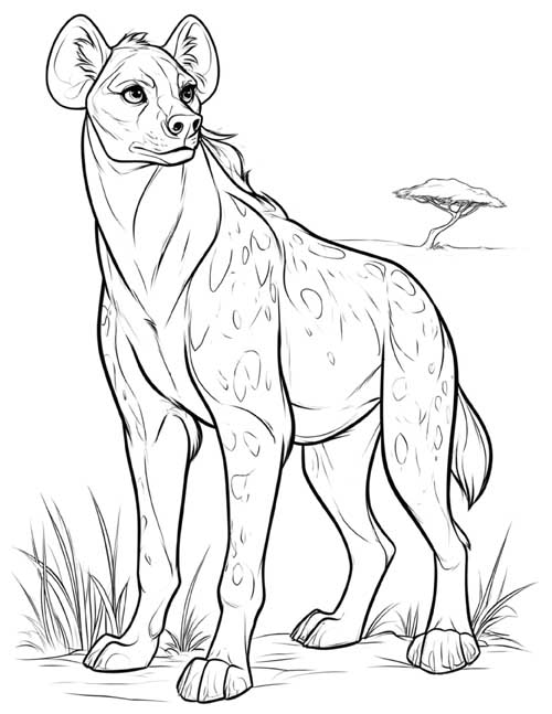 coloring page of a spotted hyena