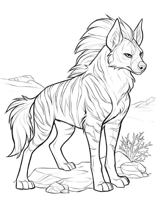 coloring page of a striped hyena