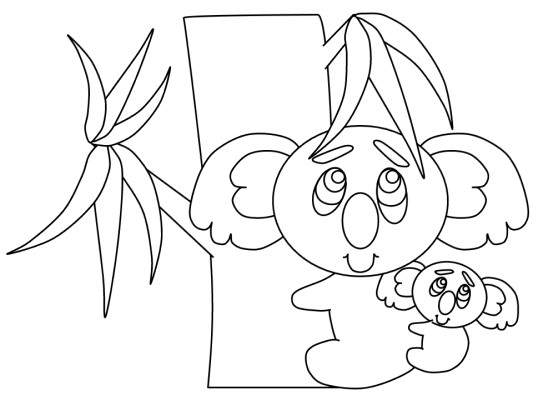 koala on a eucalyptus tree coloring page