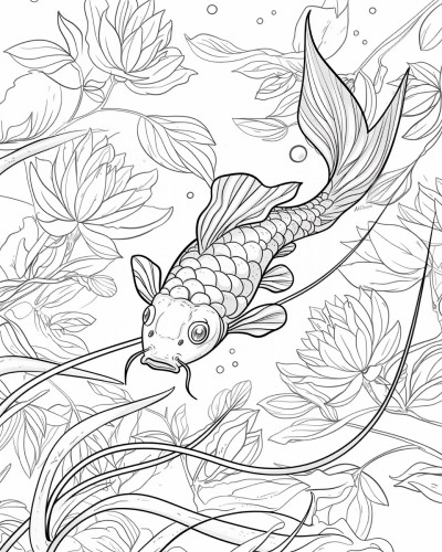 koi and waterlilies adult coloring page