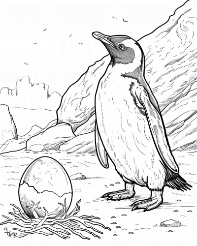 penguin and eggs coloring page