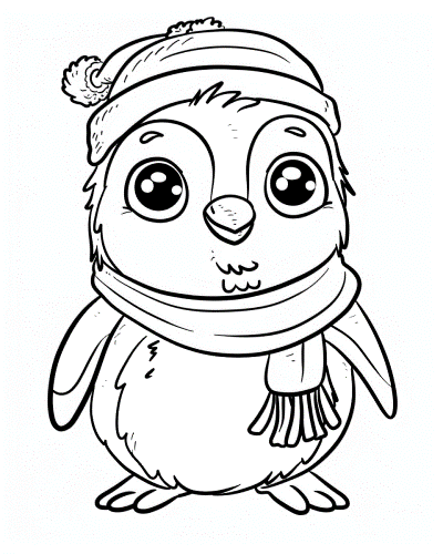 winter penguin coloring page