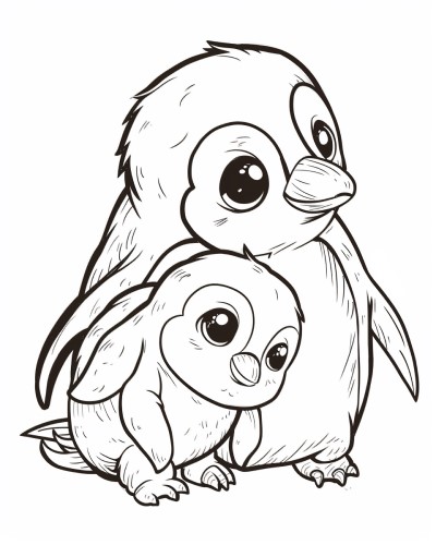 penguin and baby coloring page