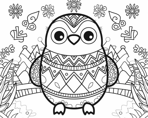 penguin doodle art coloring page