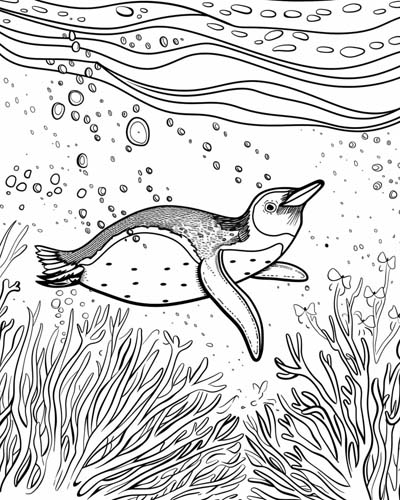 penguin swimming coloring page