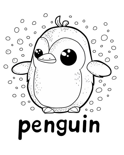 penguin coloring page with a label