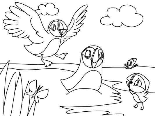 puffin family coloring page