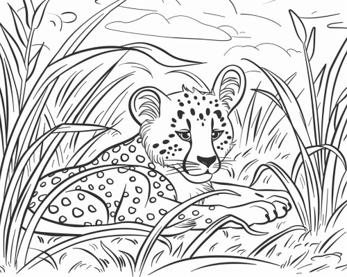 coloring page of a baby cheetah resting