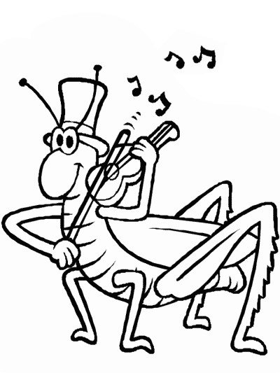 grasshopper playing the fiddle coloring page