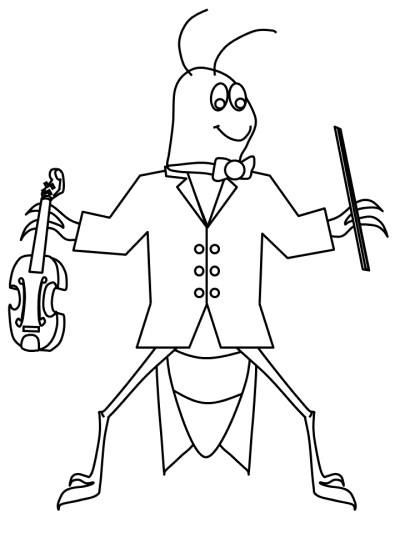 grasshopper and a fiddle coloring page
