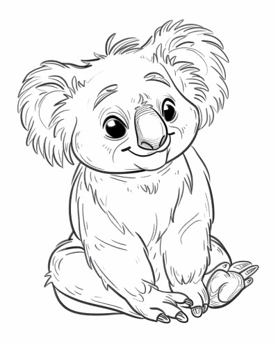 coloring page of a simple, cartoon koala