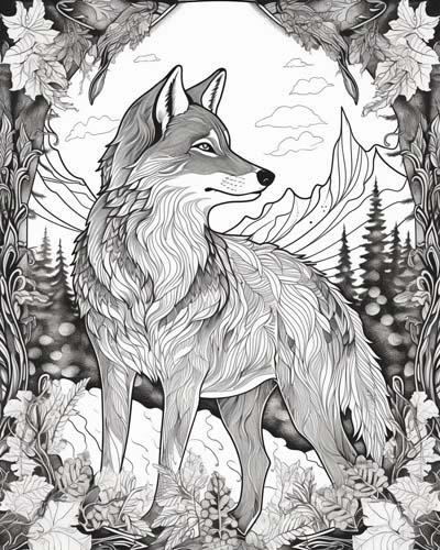 wolf in nature coloring page