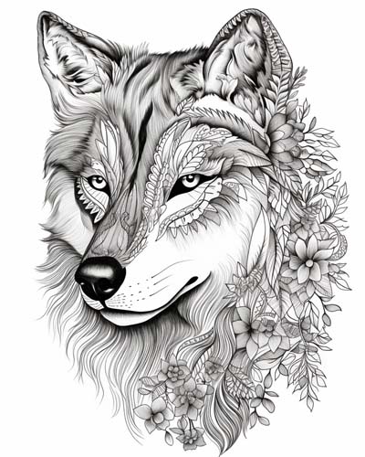 wolf adult coloring page