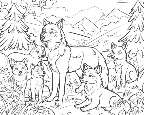wolf pack coloring page