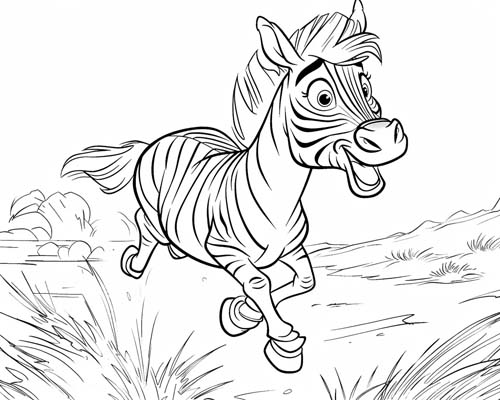 cartoon coloring page of a zebra running