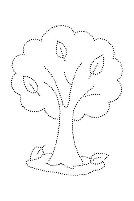easy dotted outline coloring page of a fall tree